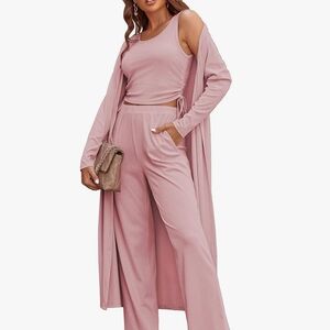 Women's Pink 3 Piece Set with Long Cardigan